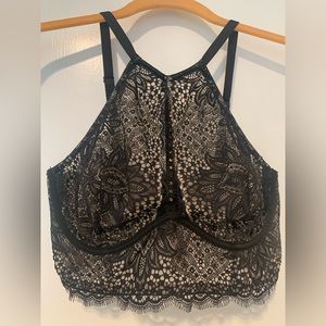 NWT Victorias Secret black lace bra with brass beading down the middle Size 36D